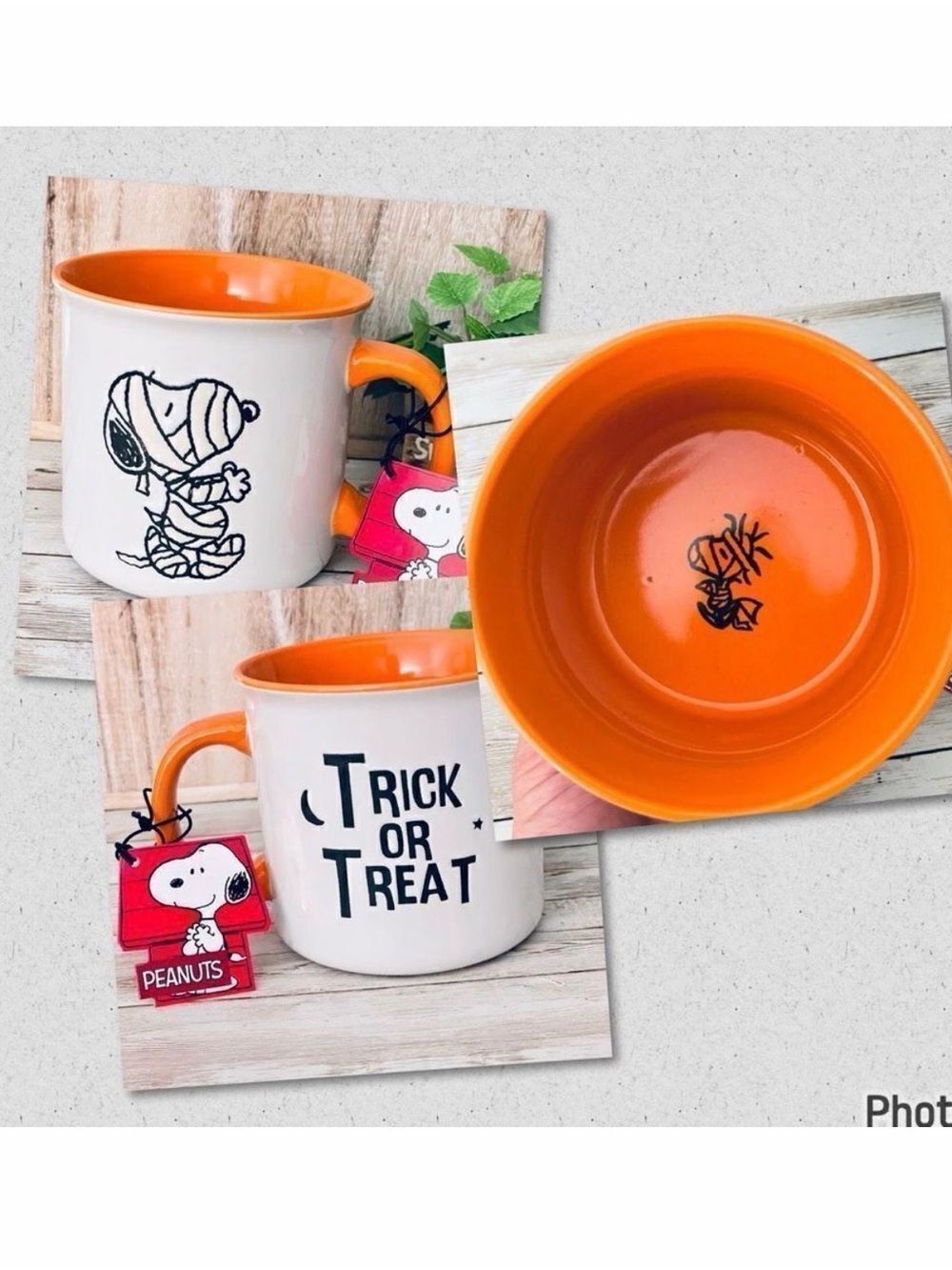 NWT Gorgeous Peanuts Mummy Snoopy & Woodstock Halloween Orange White Jumbo Mug